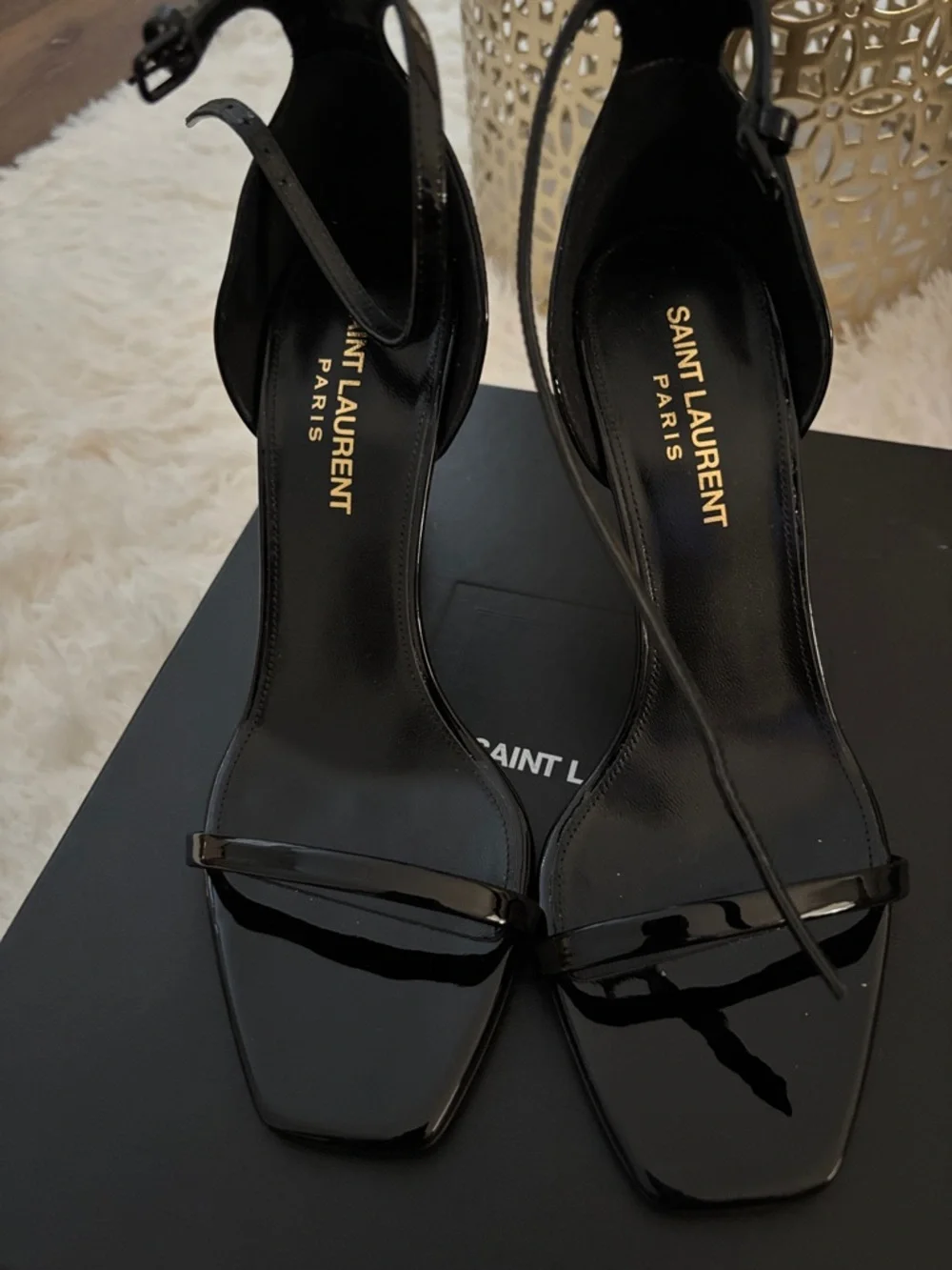 Saint Laurent Black Patent Leather Strappy Heels - Picture 4 of 5